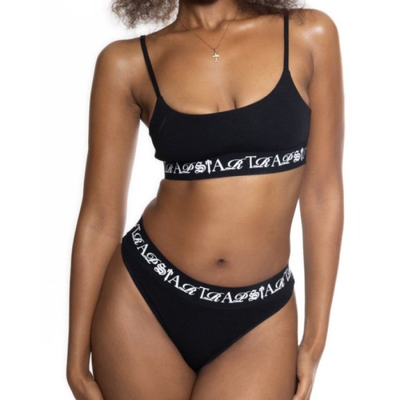 Calção Trapstar Script Thong Feminino Pretas Branco Portugal | US08-849