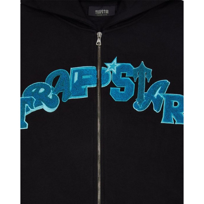 Fato de Treino Trapstar Wildcard Chenille Hoodie Masculino Pretas Turquesa Portugal | VF30-539