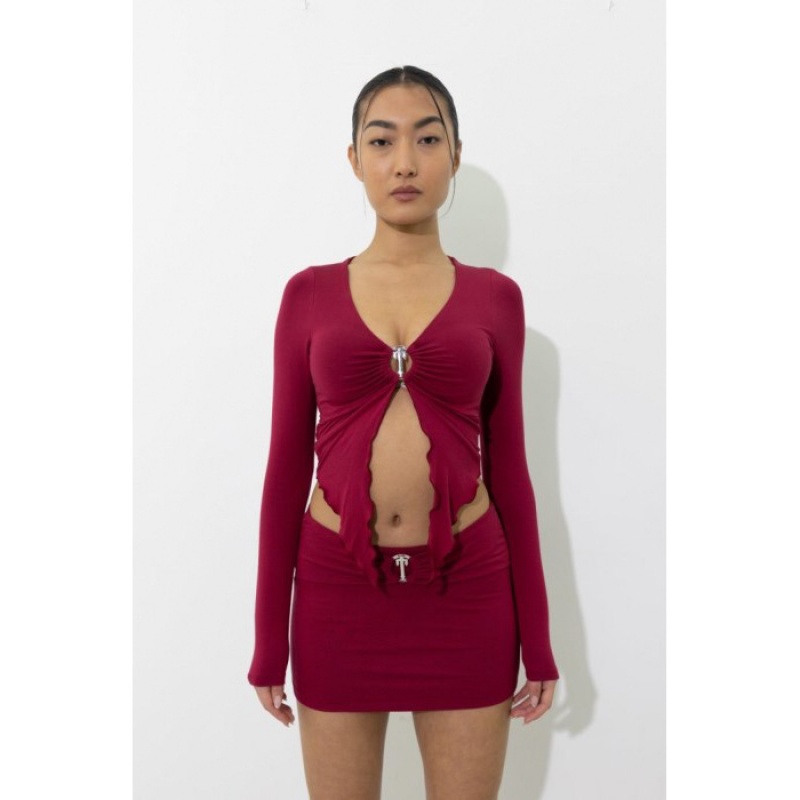 Top Trapstar Long Sleeve Wing Hem Bralette Feminino Vermelhas Portugal | AB53-653