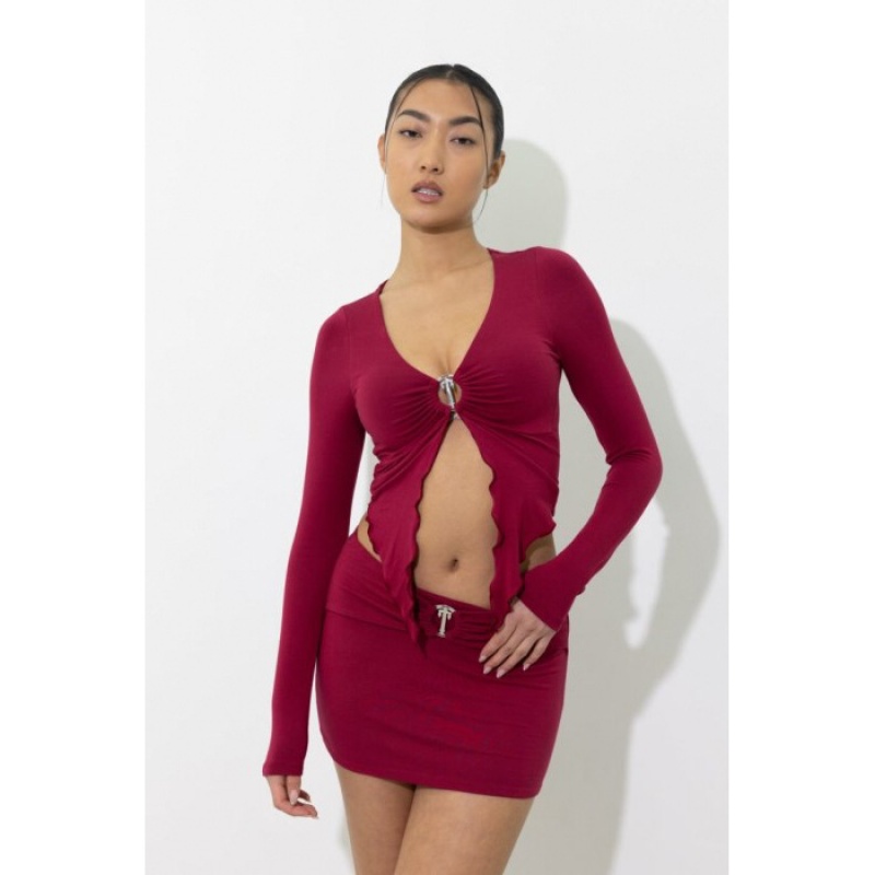 Top Trapstar Long Sleeve Wing Hem Bralette Feminino Vermelhas Portugal | AB53-653