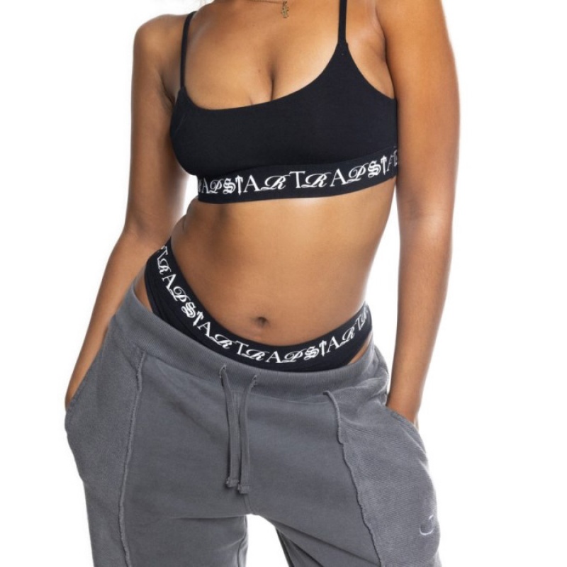 Top Trapstar Script Bra Feminino Pretas Branco Portugal | JT72-971