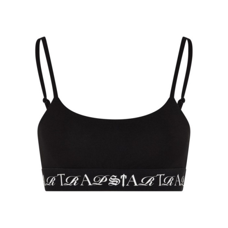 Top Trapstar Script Bra Feminino Pretas Branco Portugal | JT72-971